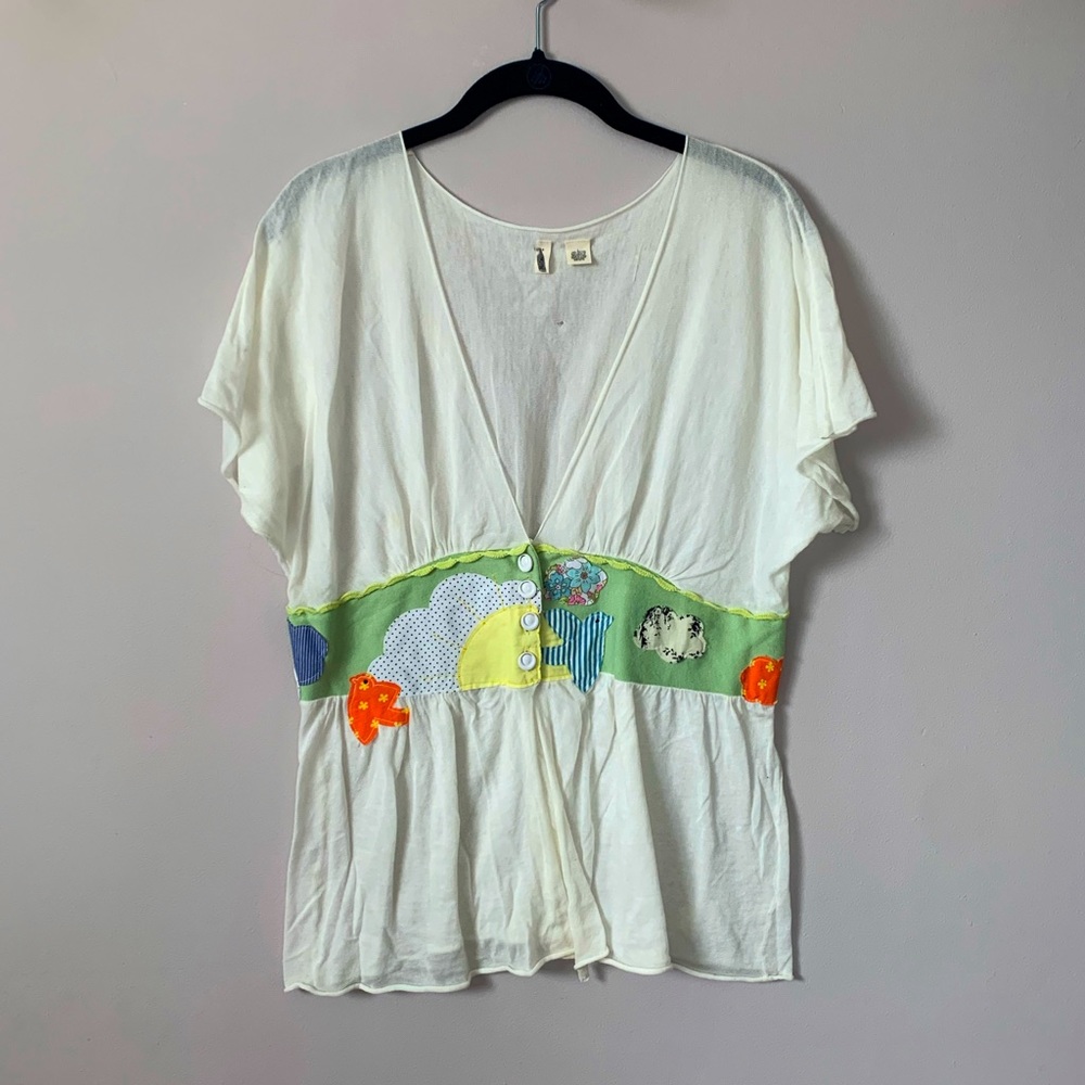 Anthropologie Moth Sheer Gauze Patchwork Shirt Top Blouse